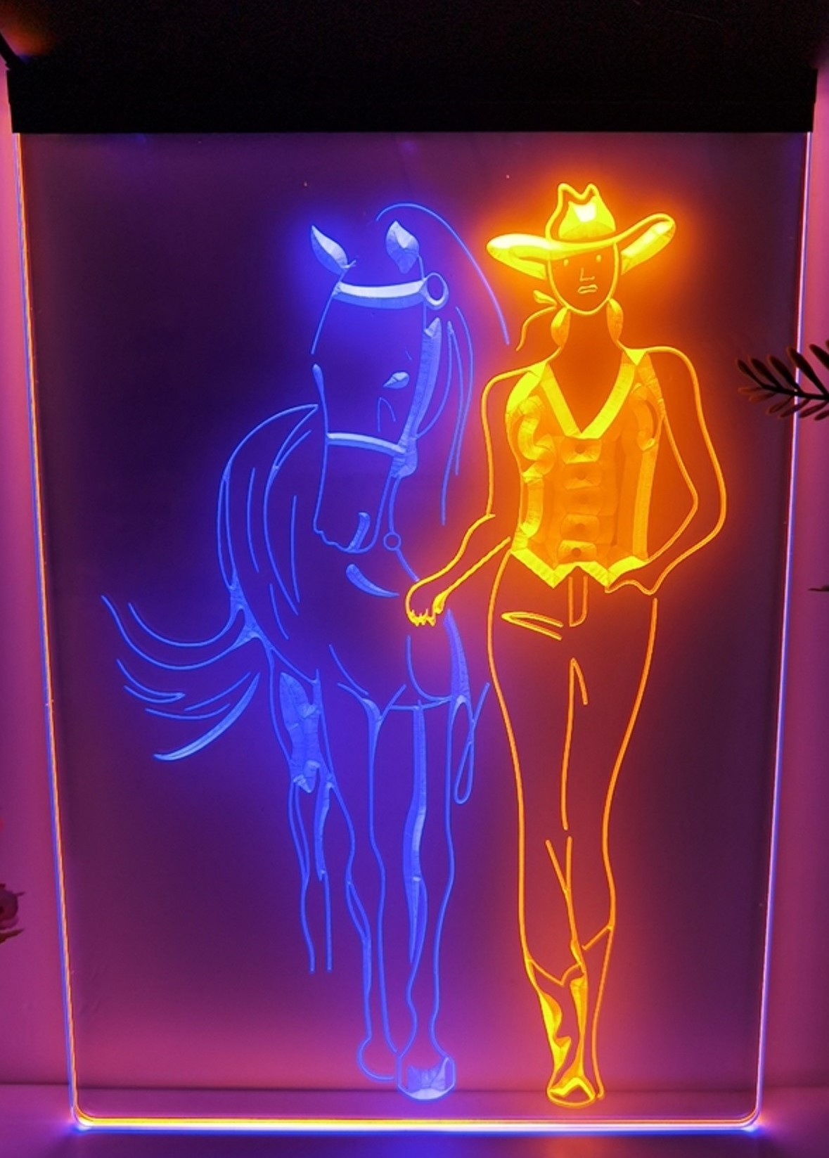 Cowgirl Led Neon Sign Dual Color Western Cowgirl Room Wall Or Desktop Decor