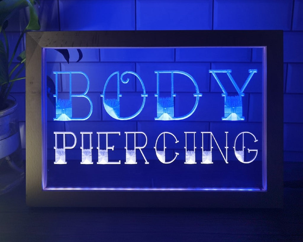Body Piercing Led Neon Sign Framed Tattoo Salon Shop Decor