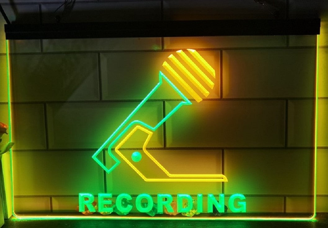 Recording Microphone Led Neon Sign Dual Color Home Studio Room Audio Studio Decor