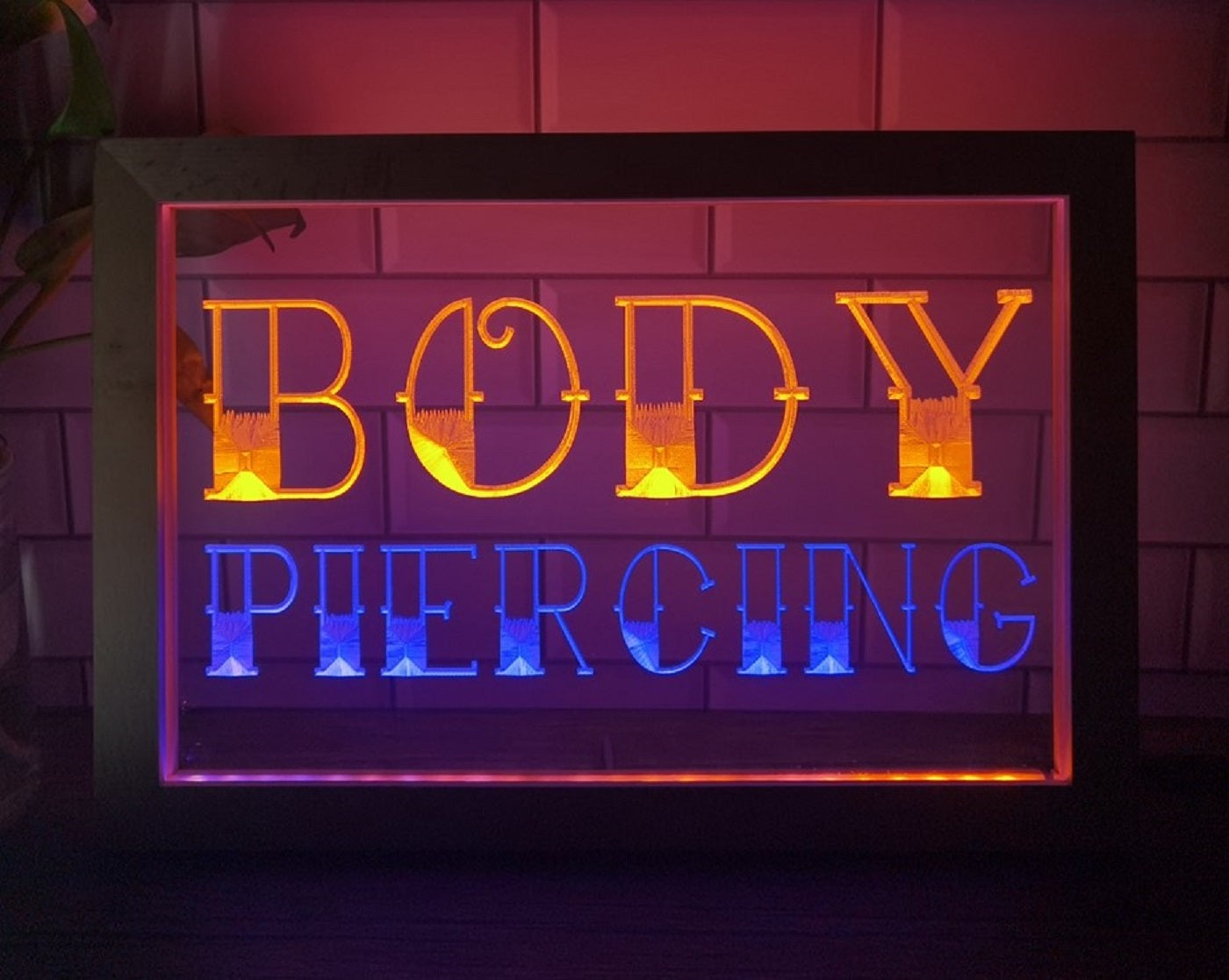 Body Piercing Led Neon Sign Framed Tattoo Salon Shop Decor