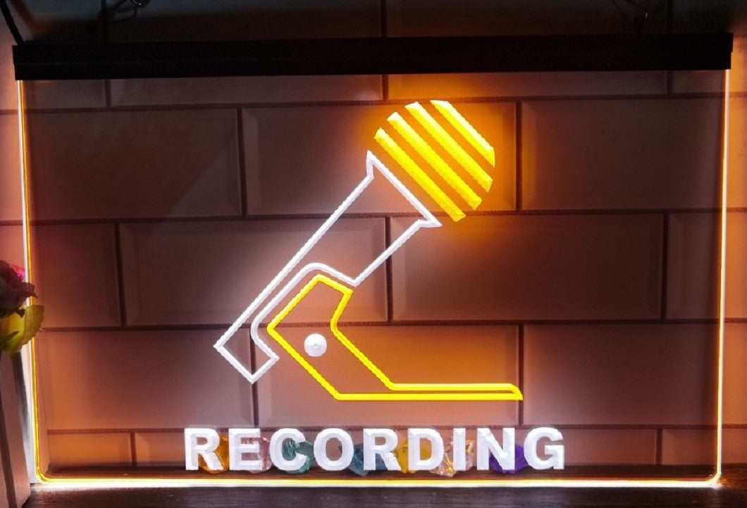 Recording Microphone Led Neon Sign Dual Color Home Studio Room Audio Studio Decor