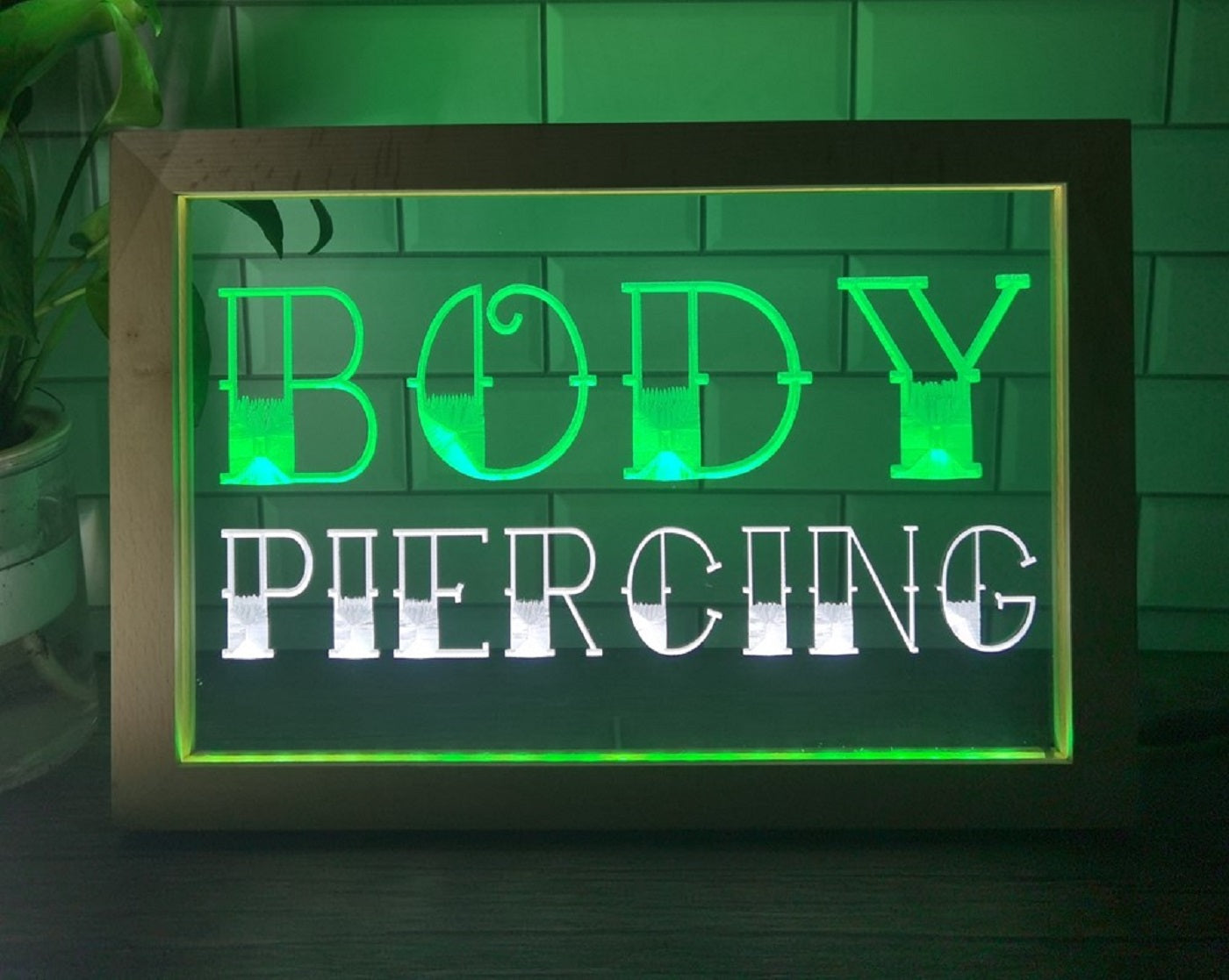 Body Piercing Led Neon Sign Framed Tattoo Salon Shop Decor