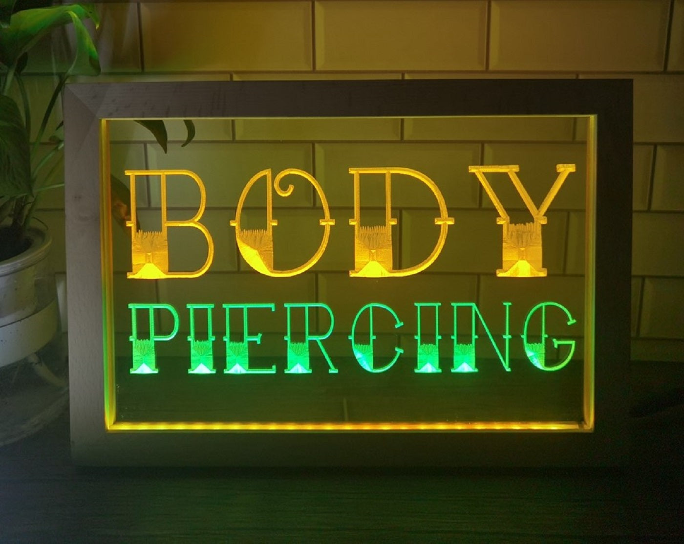 Body Piercing Led Neon Sign Framed Tattoo Salon Shop Decor