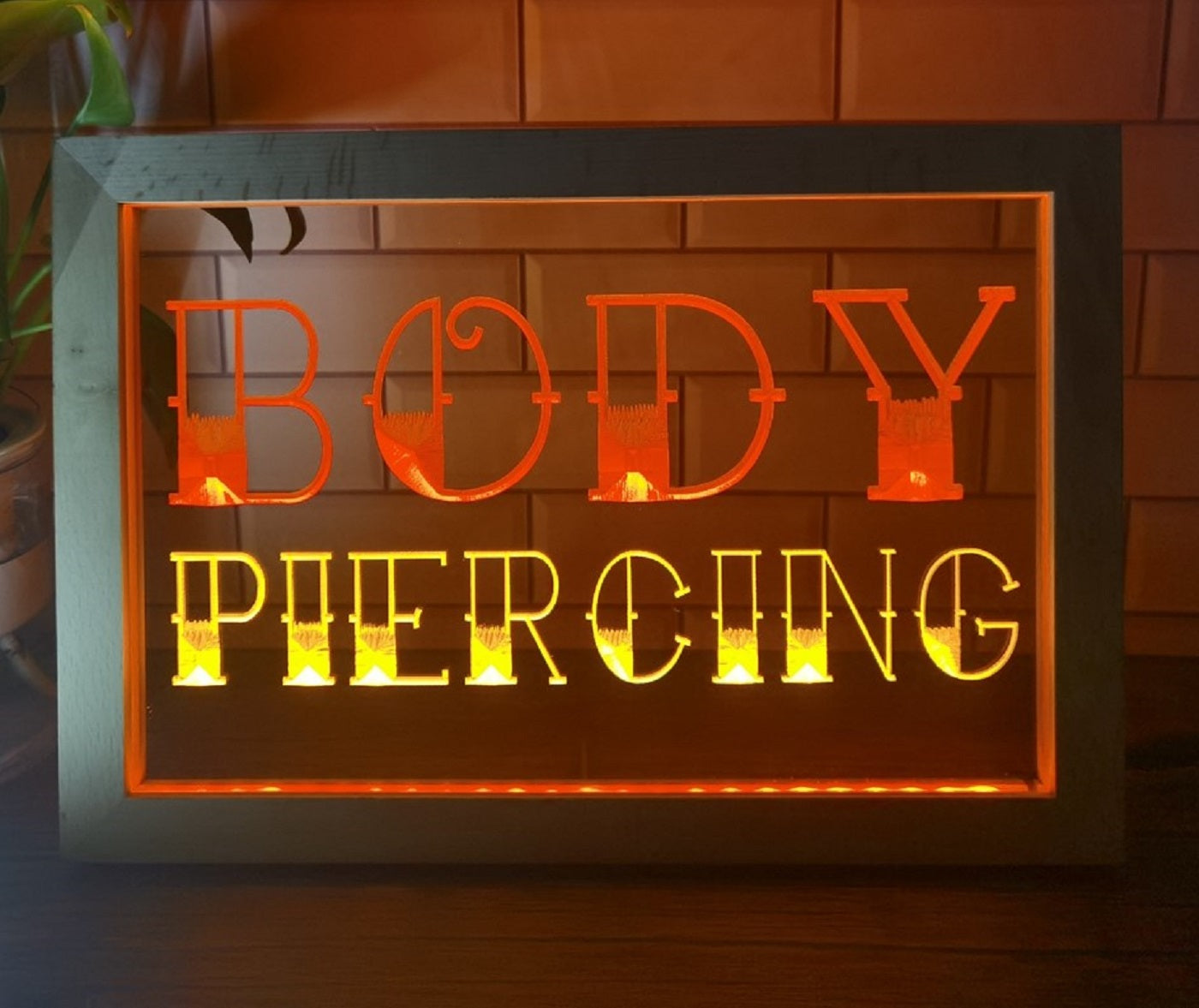 Body Piercing Led Neon Sign Framed Tattoo Salon Shop Decor