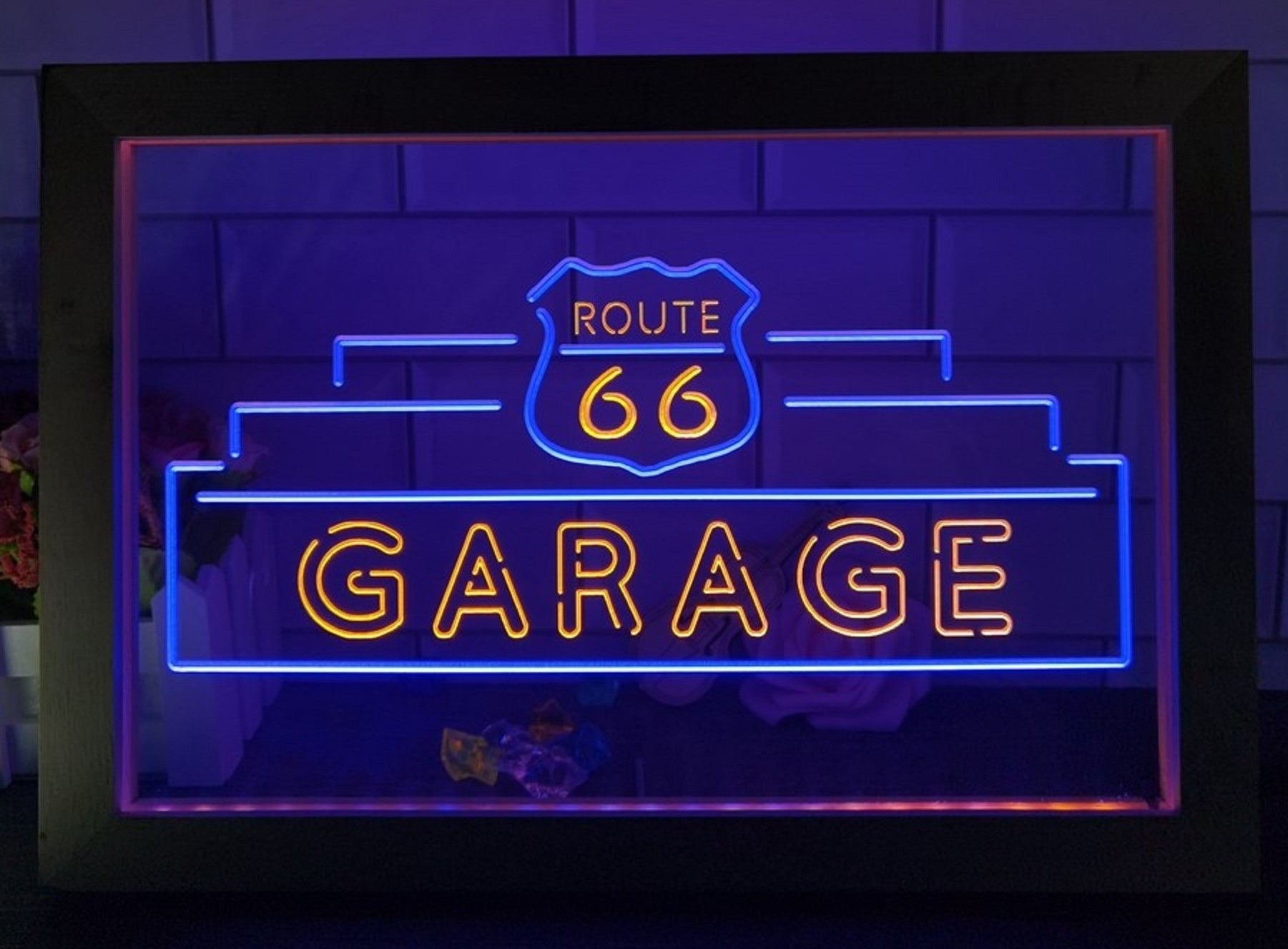 Route 66 Garage Led Neon Sign Framed Wall Hanging Desktop Decor