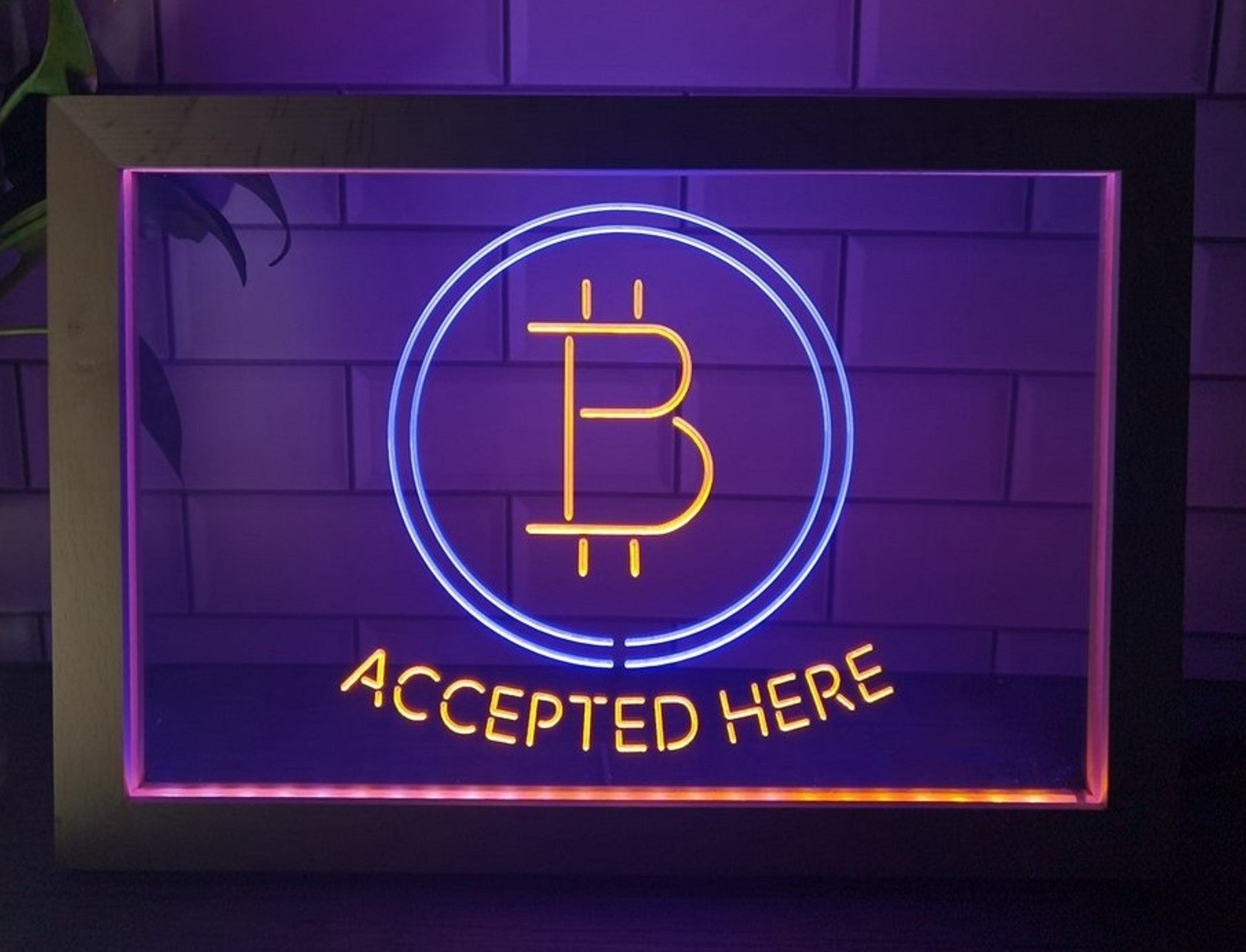 Bitcoin Accepted Here Led Neon Sign Framed Store Office Wall Hanging Desktop Decor