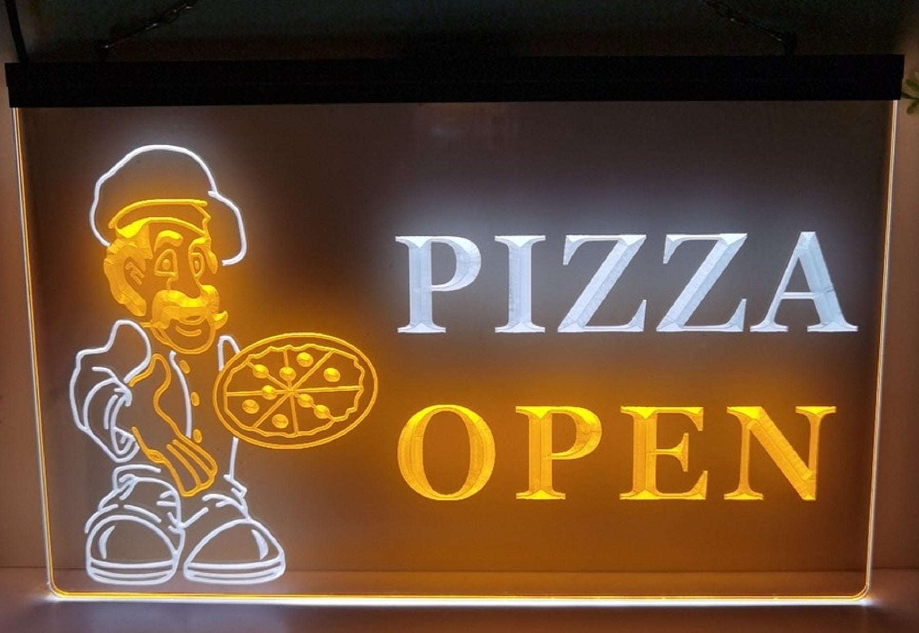 Pizza Open Led Neon Sign Dual Color Pizzeria Restaurant Decor Wall Hanging