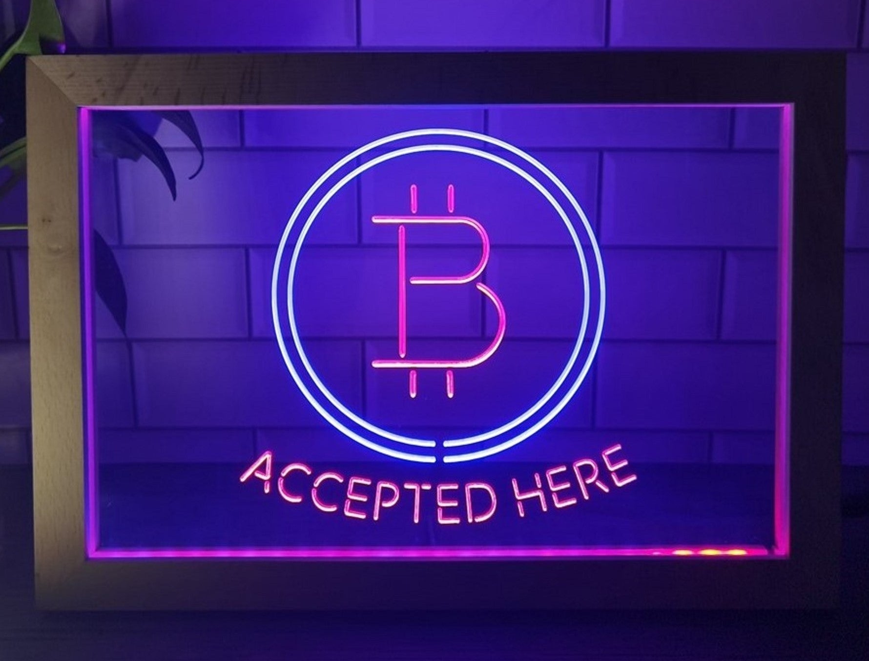 Bitcoin Accepted Here Led Neon Sign Framed Store Office Wall Hanging Desktop Decor