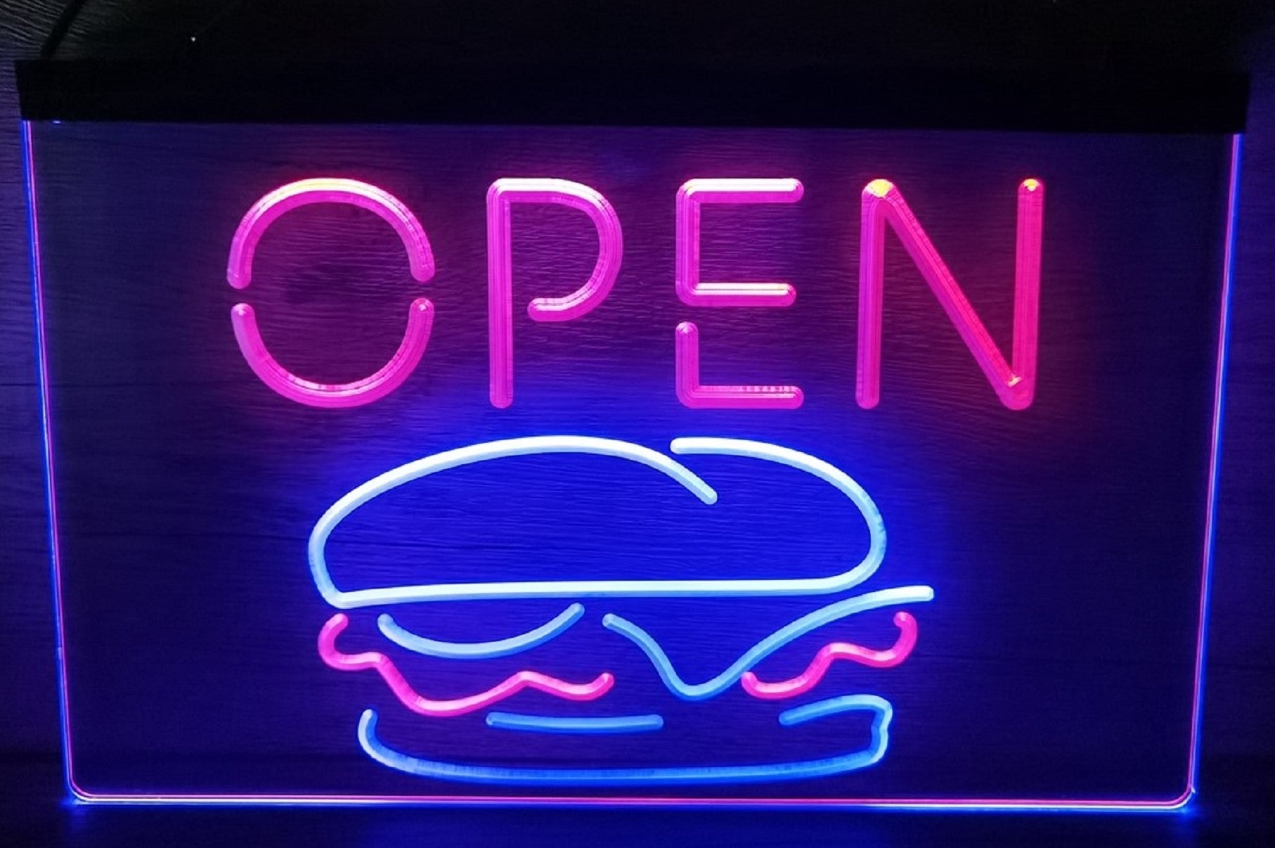 Open Burger Led Neon Sign Dual Color Kebab Burger Restaurant Decor