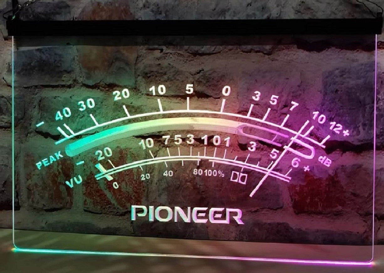 Pioneer Peak VU dB Led Neon Sign Multi Mode Home Music Room Audio Studio Decor