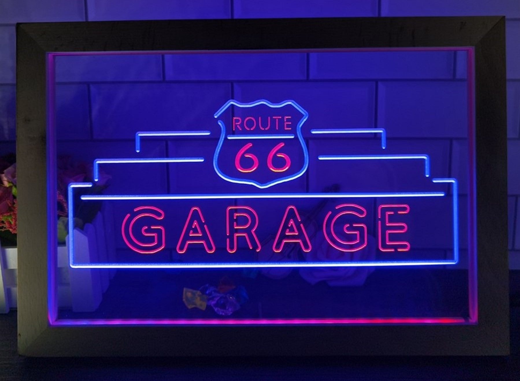 Route 66 Garage Led Neon Sign Framed Wall Hanging Desktop Decor