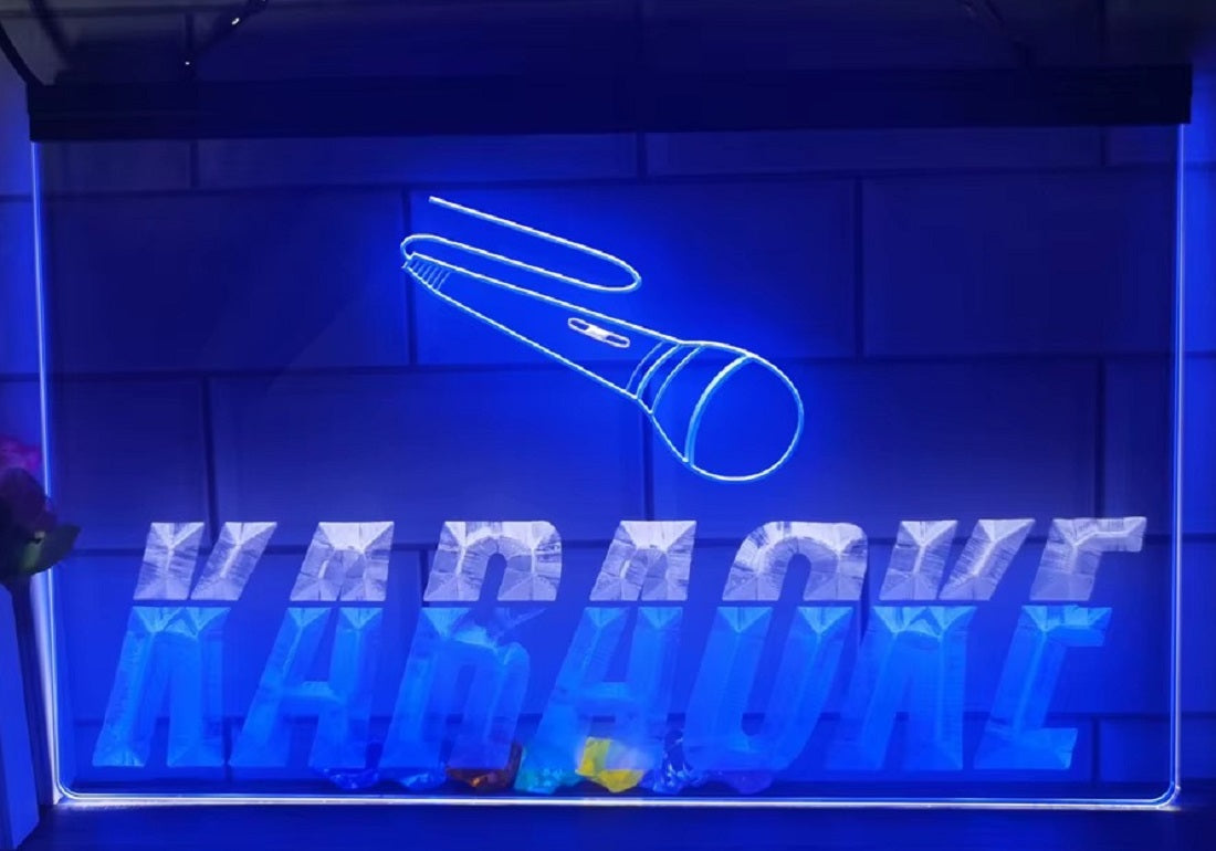 Karaoke Mic Led Neon Sign Dual Color Home Music Room Recording Studio Karaoke Club Decor