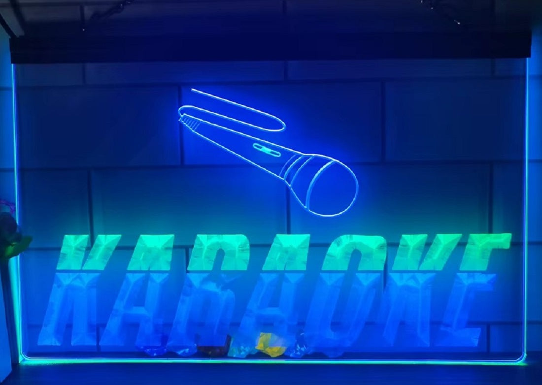 Karaoke Mic Led Neon Sign Dual Color Home Music Room Recording Studio Karaoke Club Decor