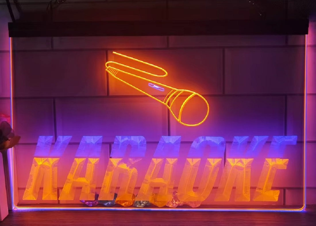 Karaoke Mic Led Neon Sign Dual Color Home Music Room Recording Studio Karaoke Club Decor