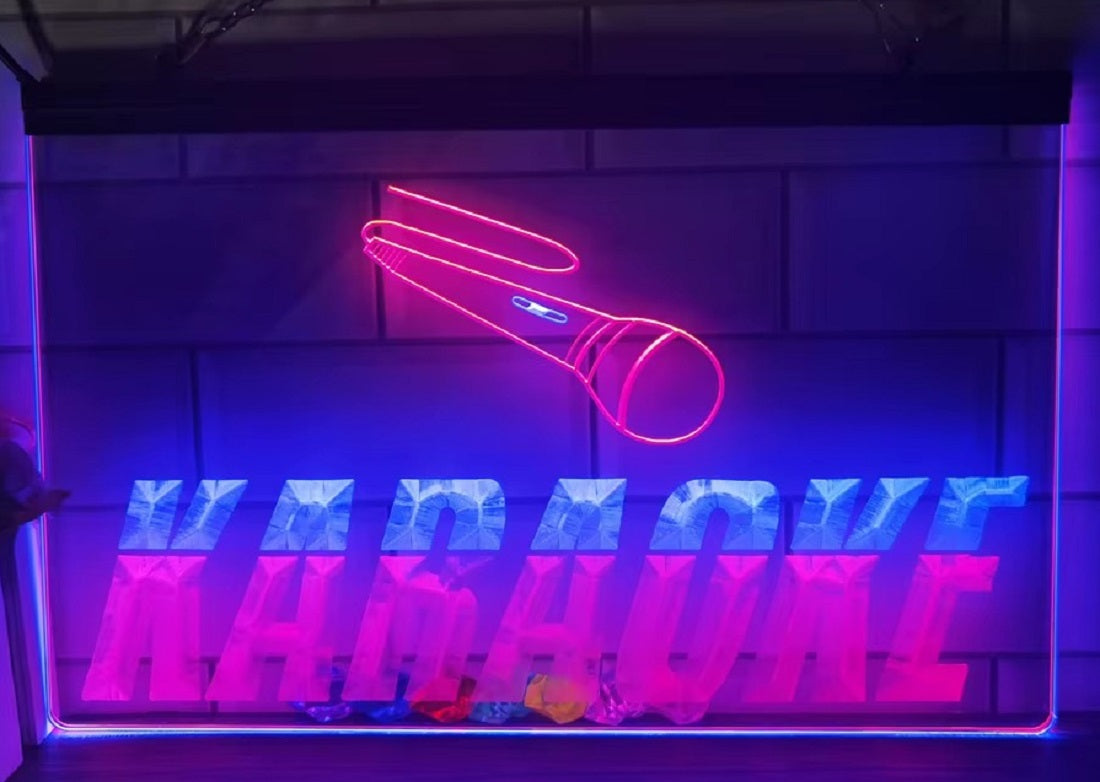 Karaoke Mic Led Neon Sign Dual Color Home Music Room Recording Studio Karaoke Club Decor