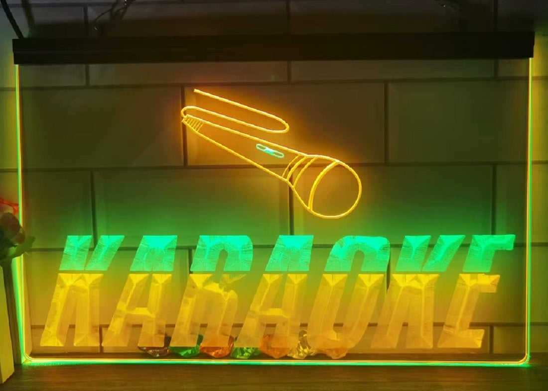 Karaoke Mic Led Neon Sign Dual Color Home Music Room Recording Studio Karaoke Club Decor