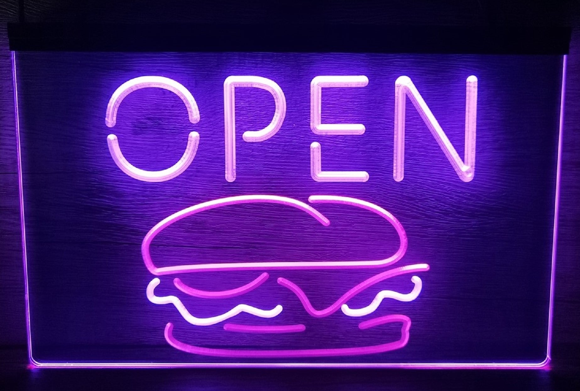Open Burger Led Neon Sign Dual Color Kebab Burger Restaurant Decor