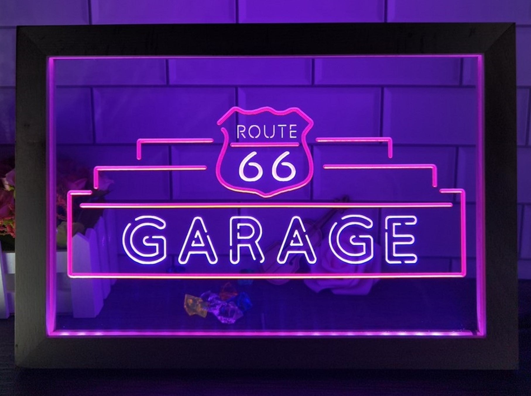 Route 66 Garage Led Neon Sign Framed Wall Hanging Desktop Decor