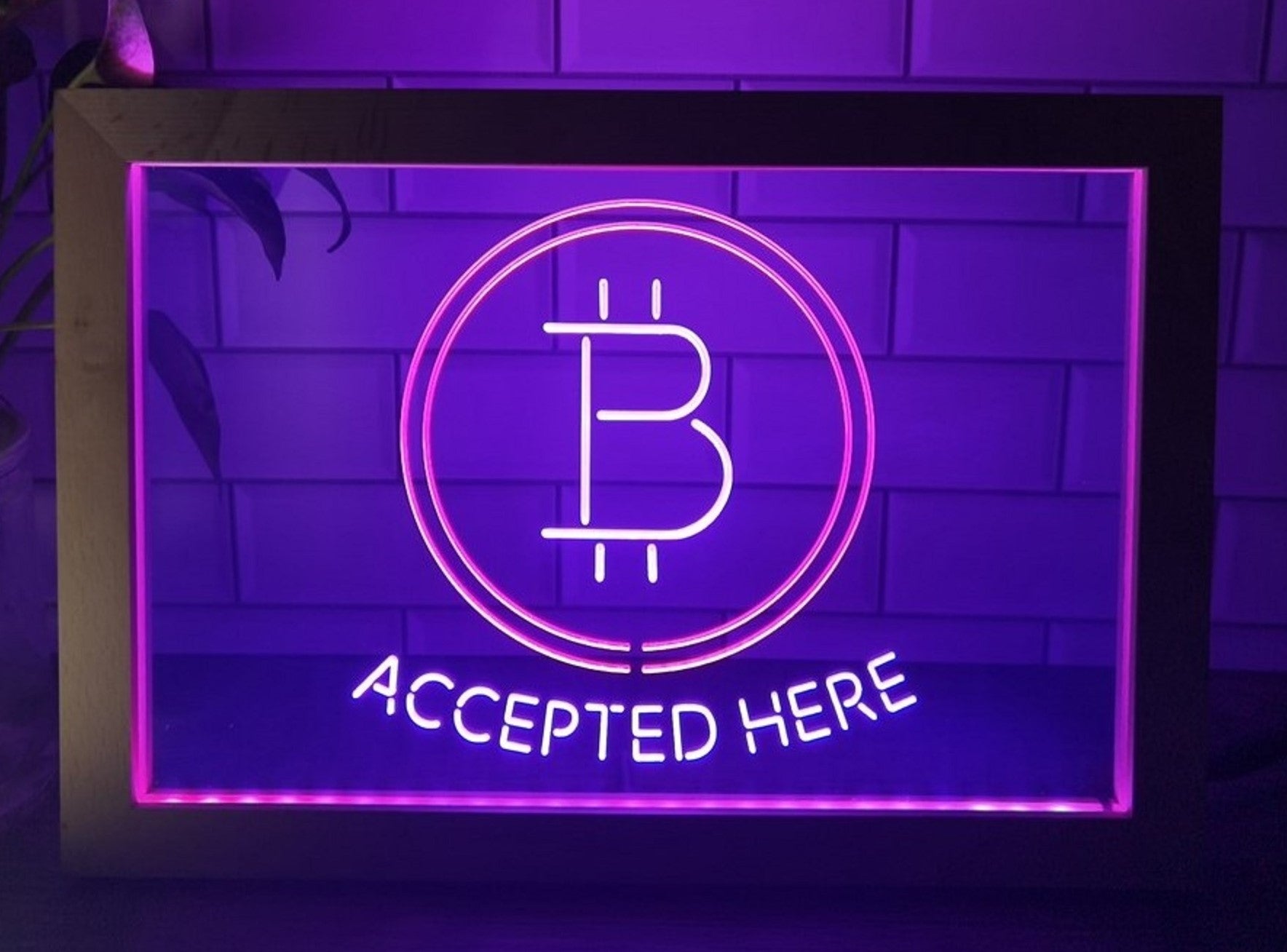 Bitcoin Accepted Here Led Neon Sign Framed Store Office Wall Hanging Desktop Decor