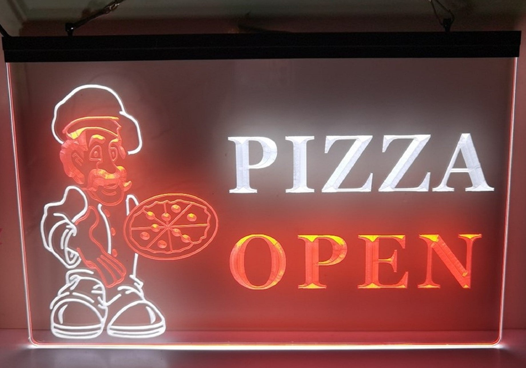 Pizza Open Led Neon Sign Dual Color Pizzeria Restaurant Decor Wall Hanging