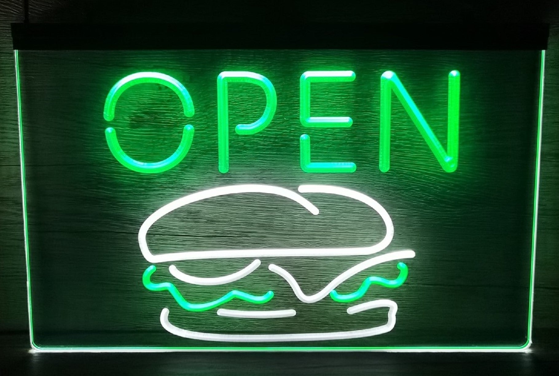 Open Burger Led Neon Sign Dual Color Kebab Burger Restaurant Decor