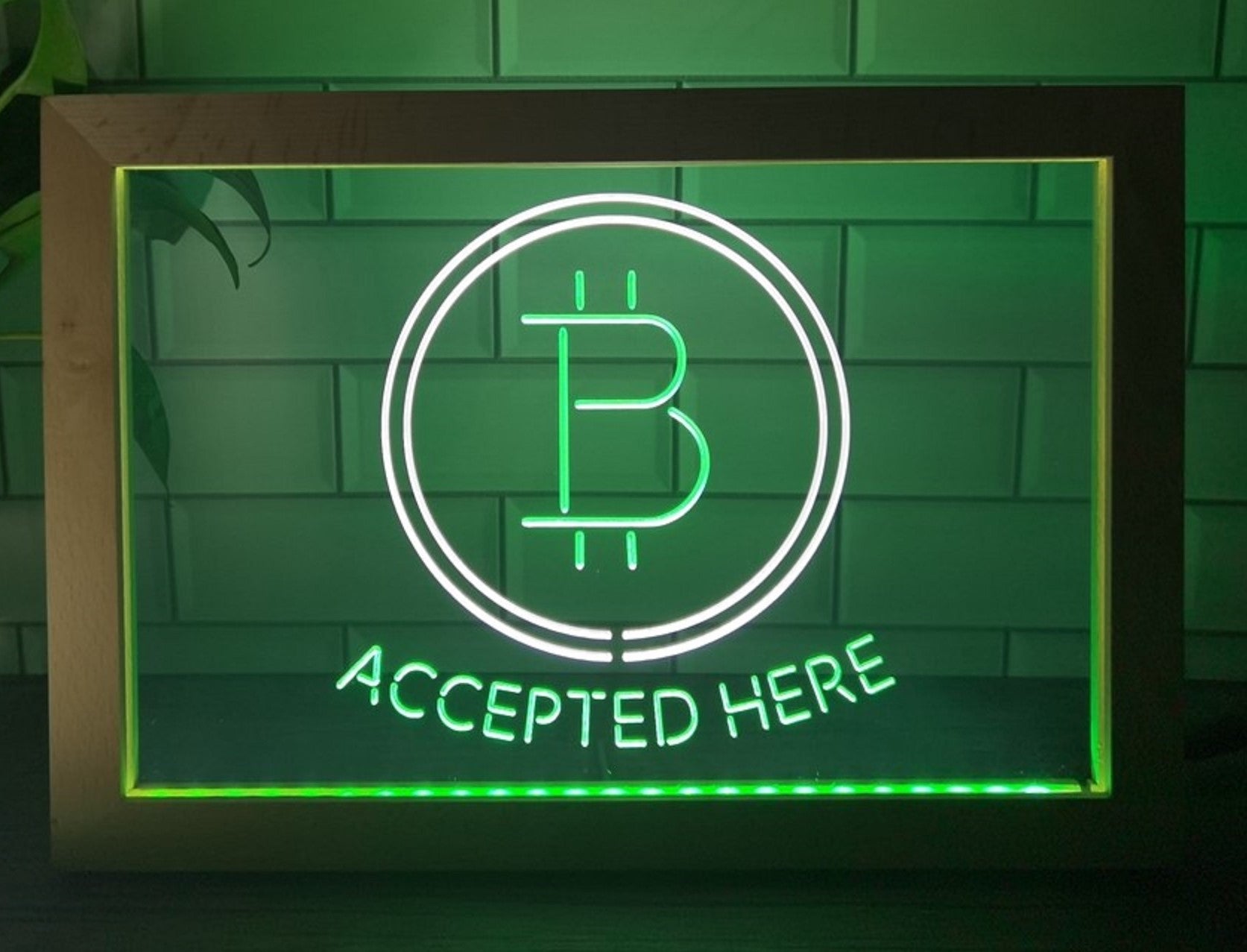 Bitcoin Accepted Here Led Neon Sign Framed Store Office Wall Hanging Desktop Decor