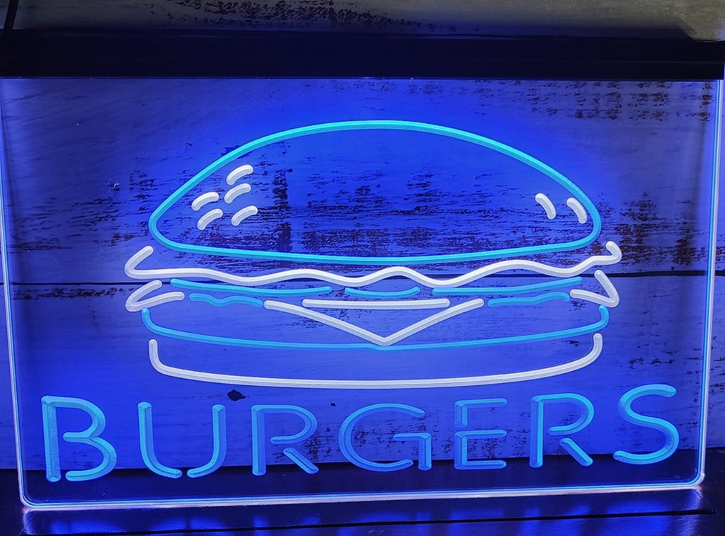 Burgers Sandwiches Led Neon Sign Dual Color Kebab Burger Restaurant Decor