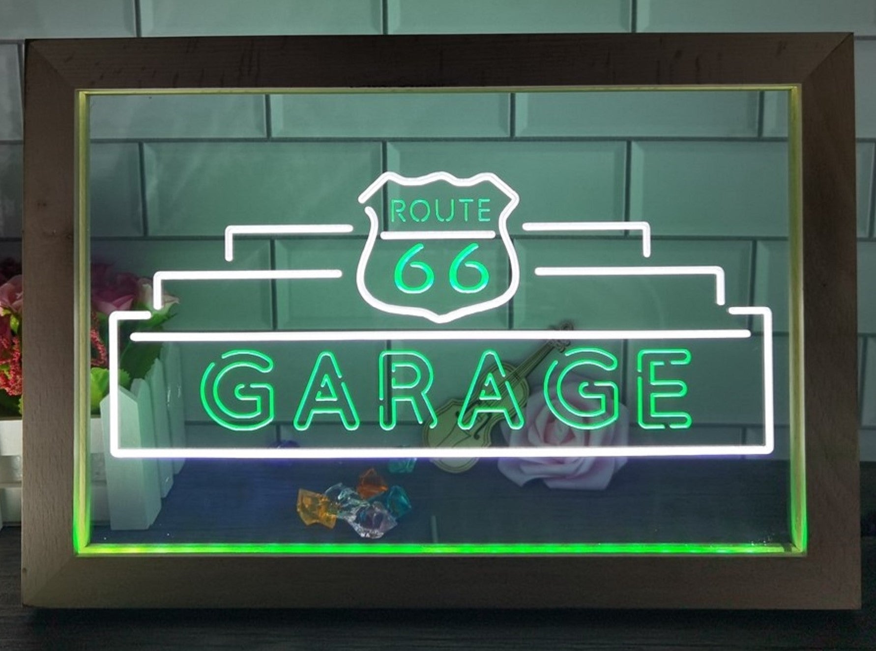 Route 66 Garage Led Neon Sign Framed Wall Hanging Desktop Decor