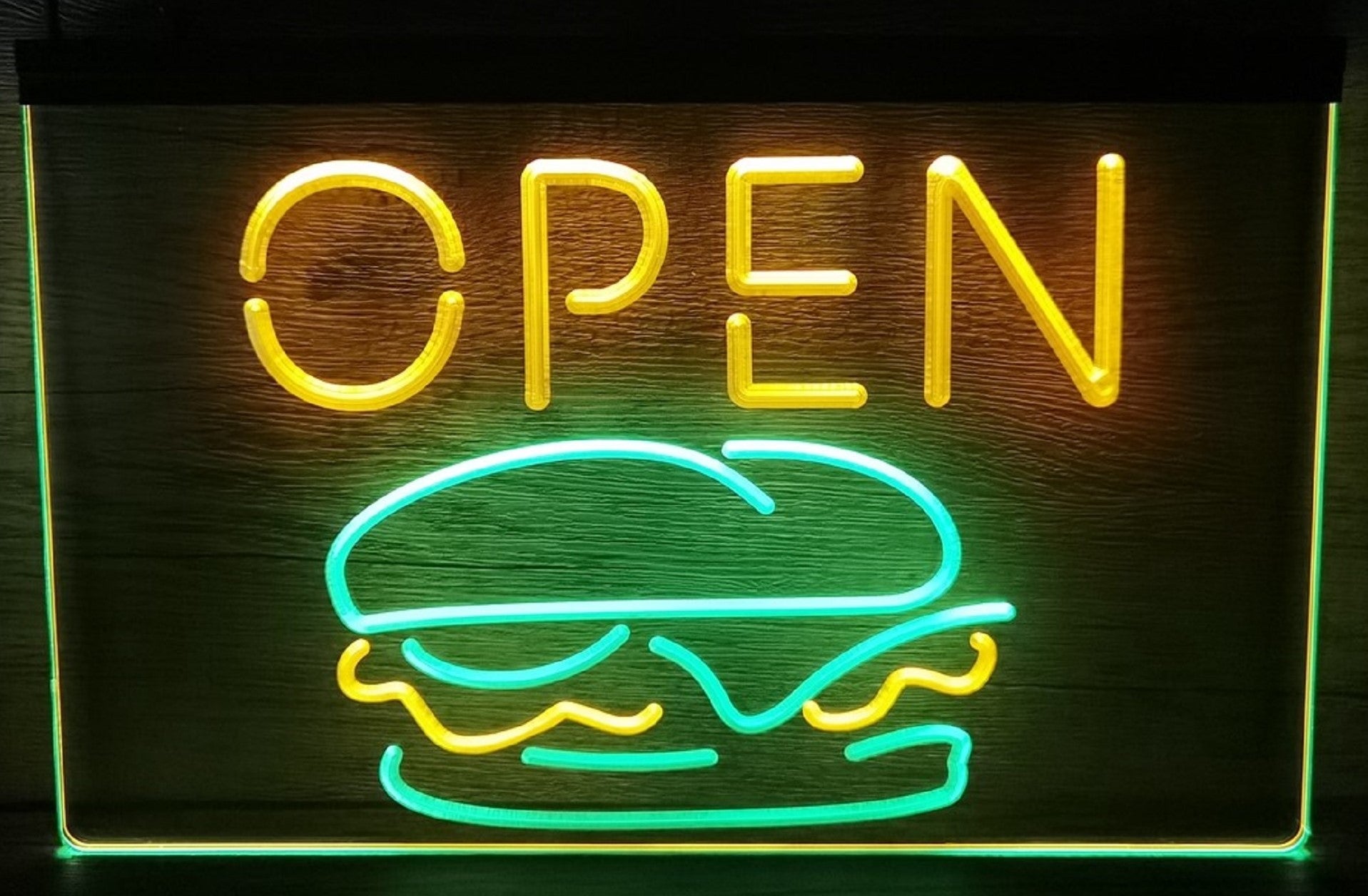 Open Burger Led Neon Sign Dual Color Kebab Burger Restaurant Decor
