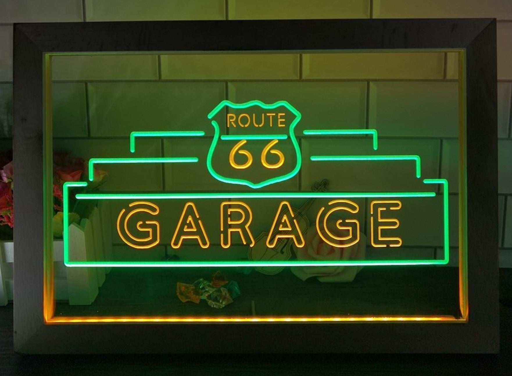 Route 66 Garage Led Neon Sign Framed Wall Hanging Desktop Decor