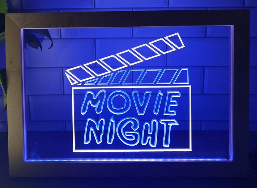 Movie Night Led Neon Sign Framed Studio Cinema Theatre Home Movie Room Decor