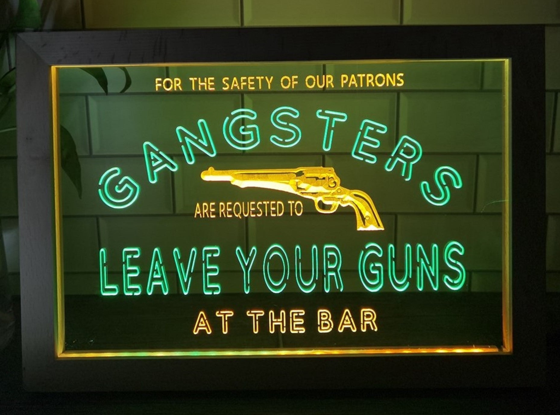 Cowboys Leave Your Guns Led Neon Sign Framed Wall Hanging Or Desktop Decor
