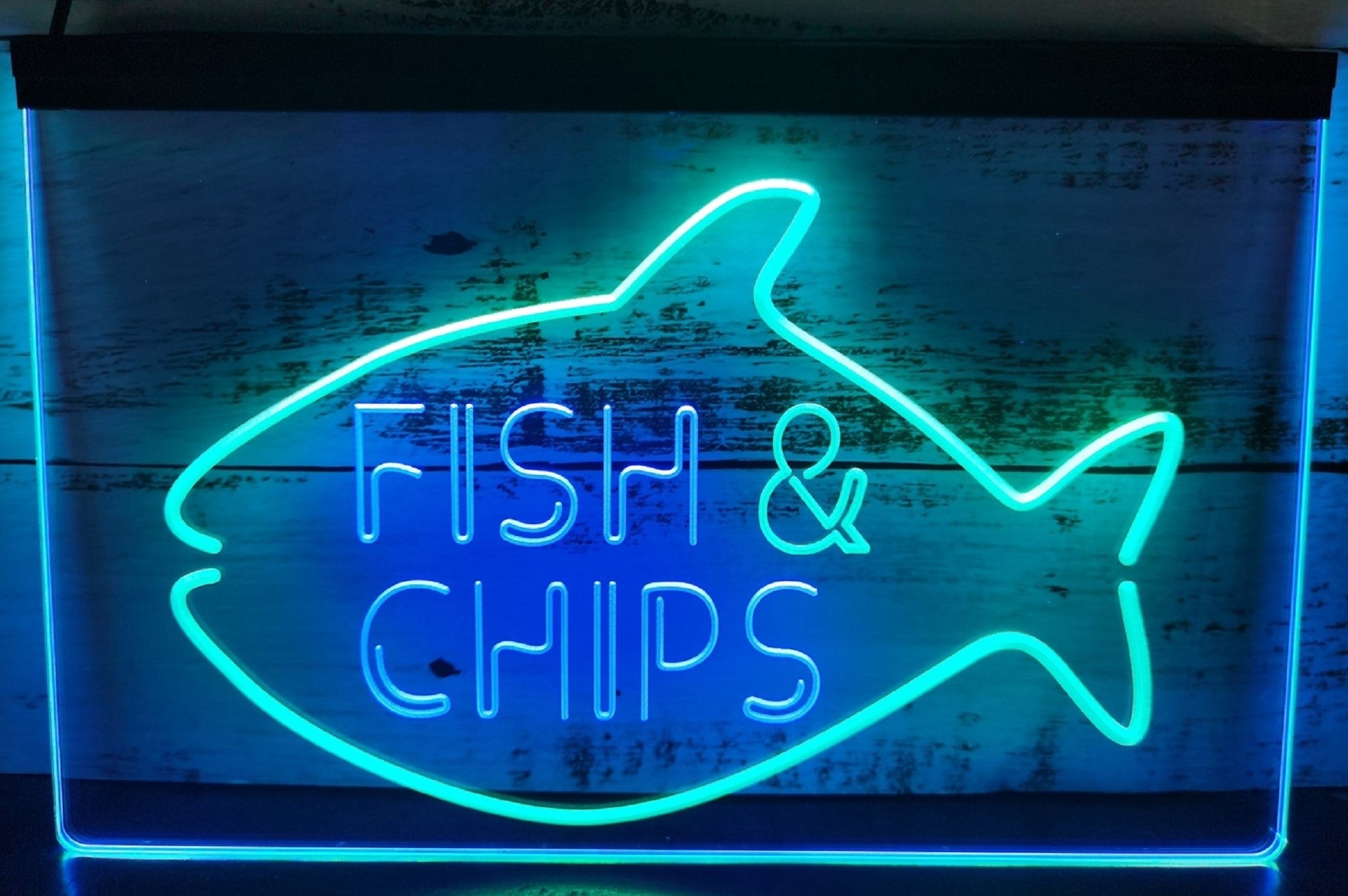 Fish & Chips Open Led Neon Sign Dual Color Home Kitchen Fish Restaurant Decor