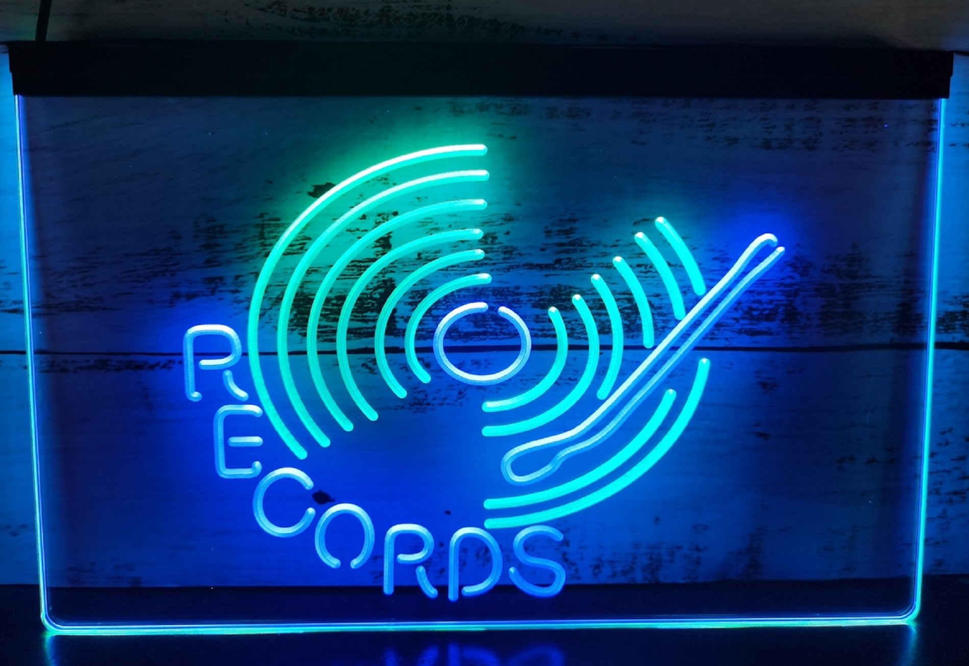 Records Turntable Led Neon Sign Dual Color Home Music Room Studio Decor