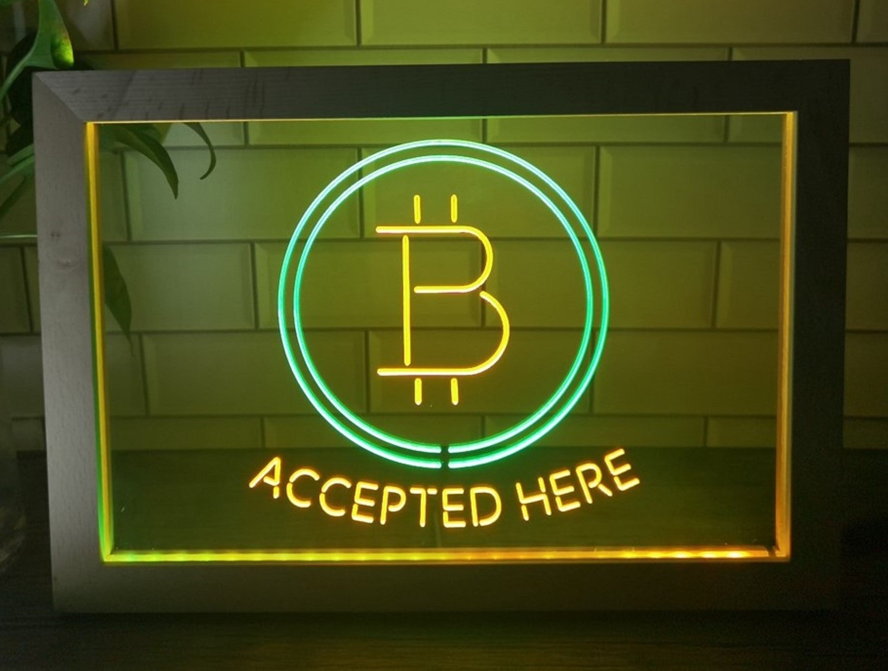 Bitcoin Accepted Here Led Neon Sign Framed Store Office Wall Hanging Desktop Decor