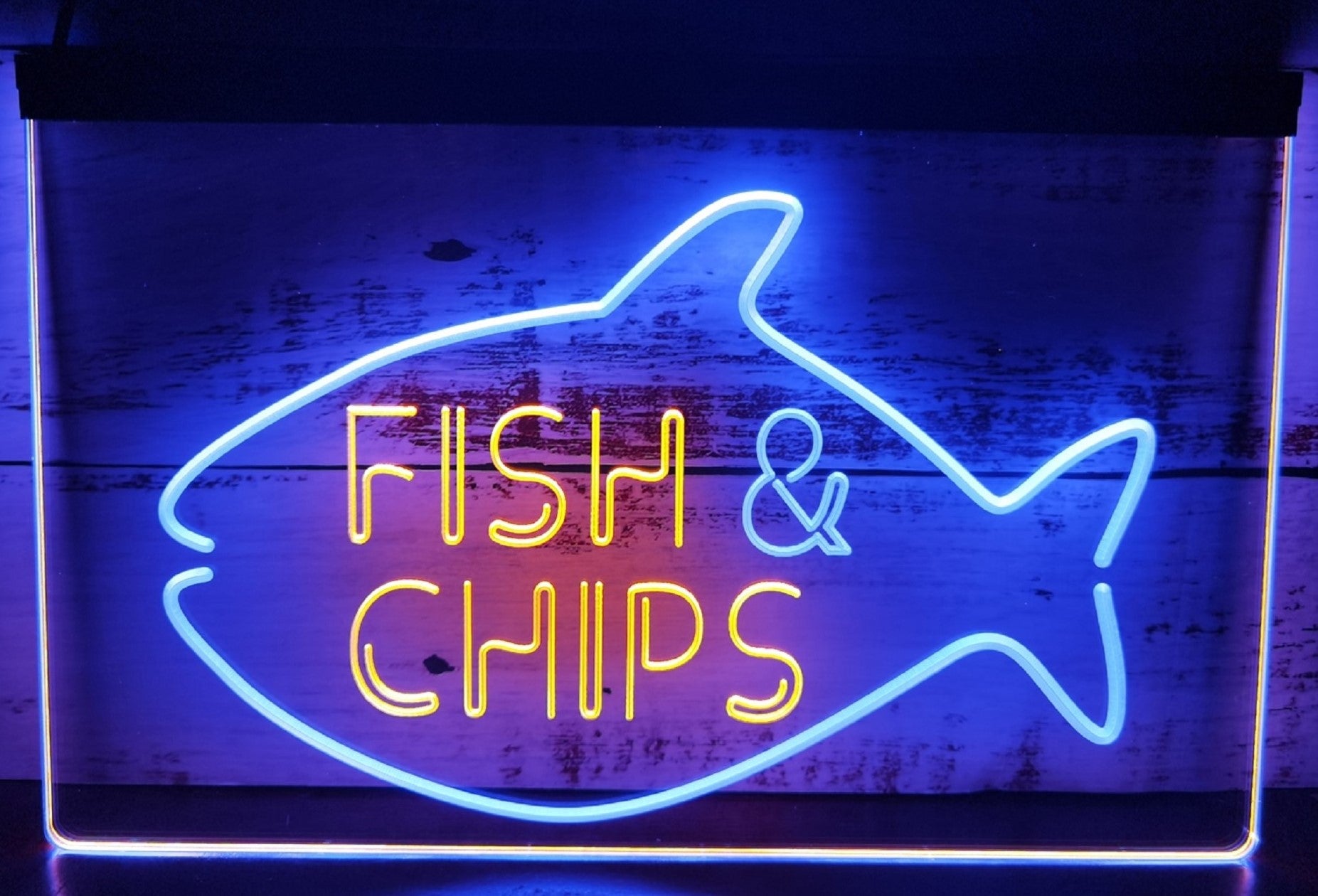Fish & Chips Open Led Neon Sign Dual Color Home Kitchen Fish Restaurant Decor