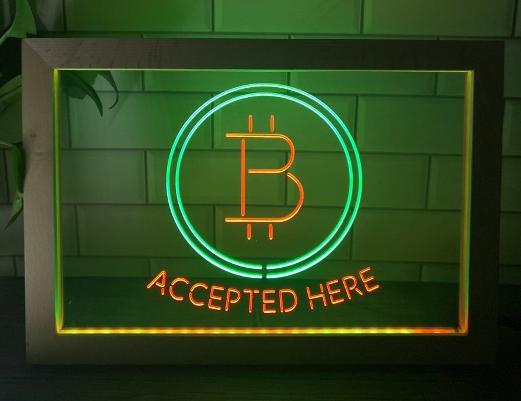 Bitcoin Accepted Here Led Neon Sign Framed Store Office Wall Hanging Desktop Decor