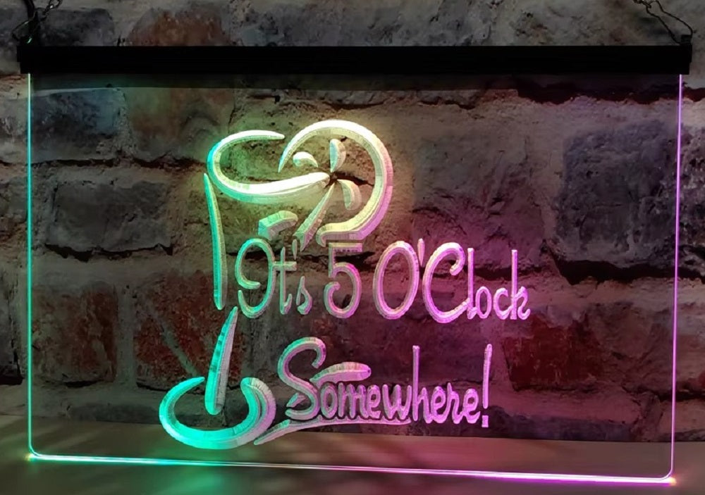 It's 5 O'clock Somewhere Led Neon Sign Multi Mode Wall Hanging Or Desktop Decor