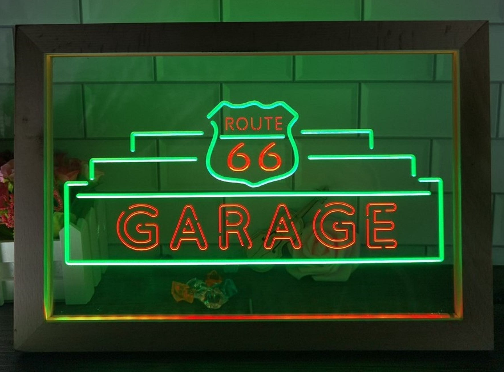 Route 66 Garage Led Neon Sign Framed Wall Hanging Desktop Decor