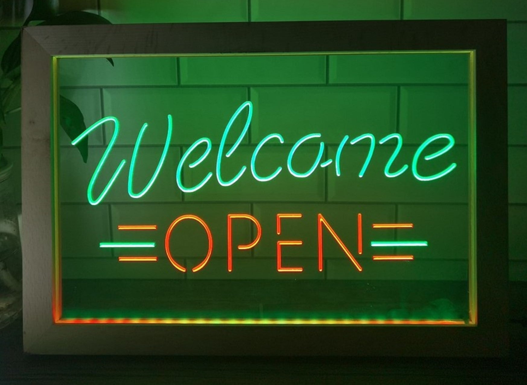 Welcome Open Led Neon Sign Framed Store Shop Coffee Shop Restaurant Decor