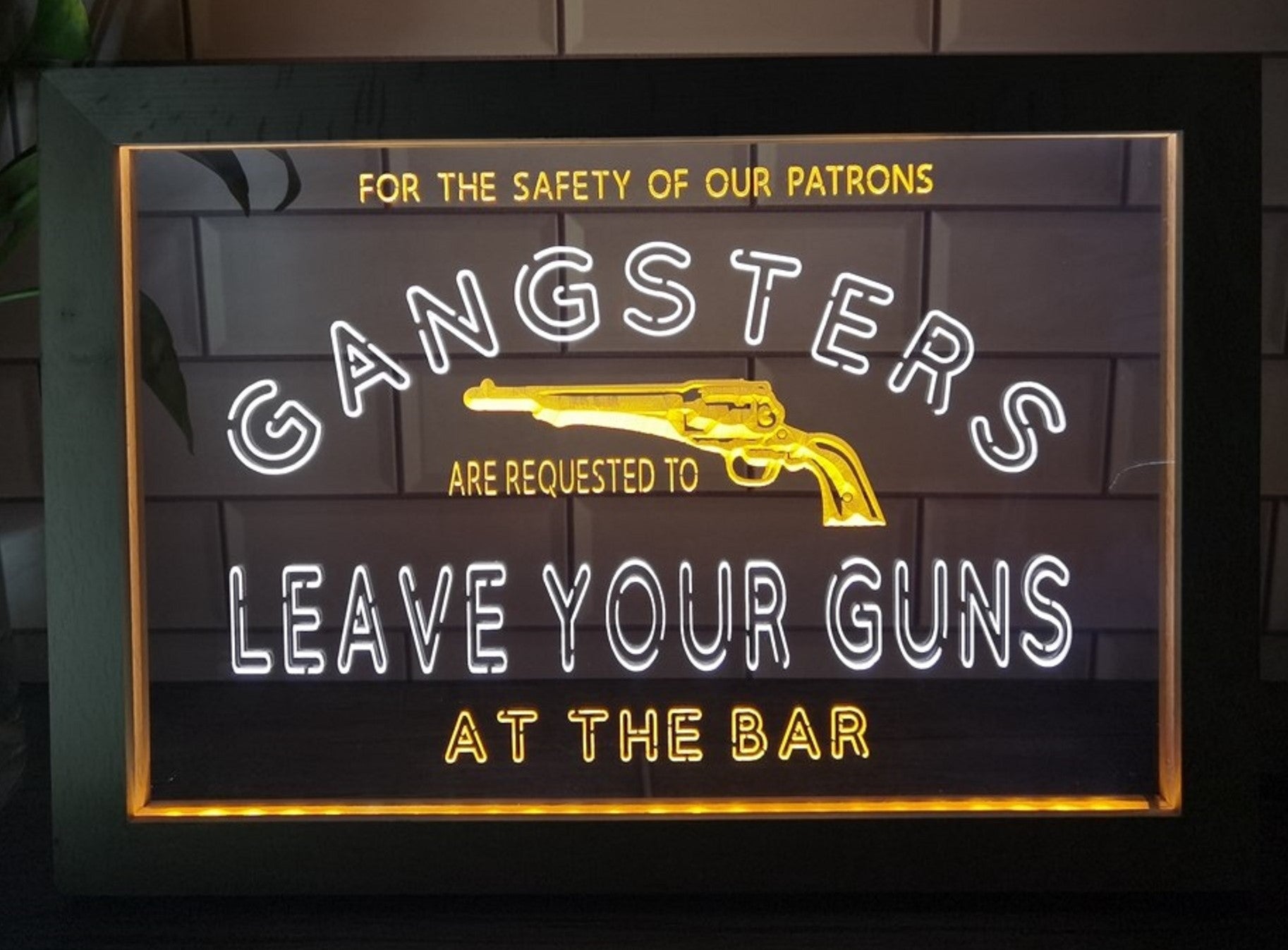 Cowboys Leave Your Guns Led Neon Sign Framed Wall Hanging Or Desktop Decor