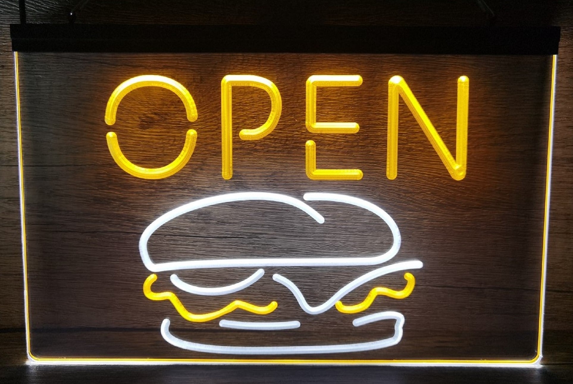 Open Burger Led Neon Sign Dual Color Kebab Burger Restaurant Decor