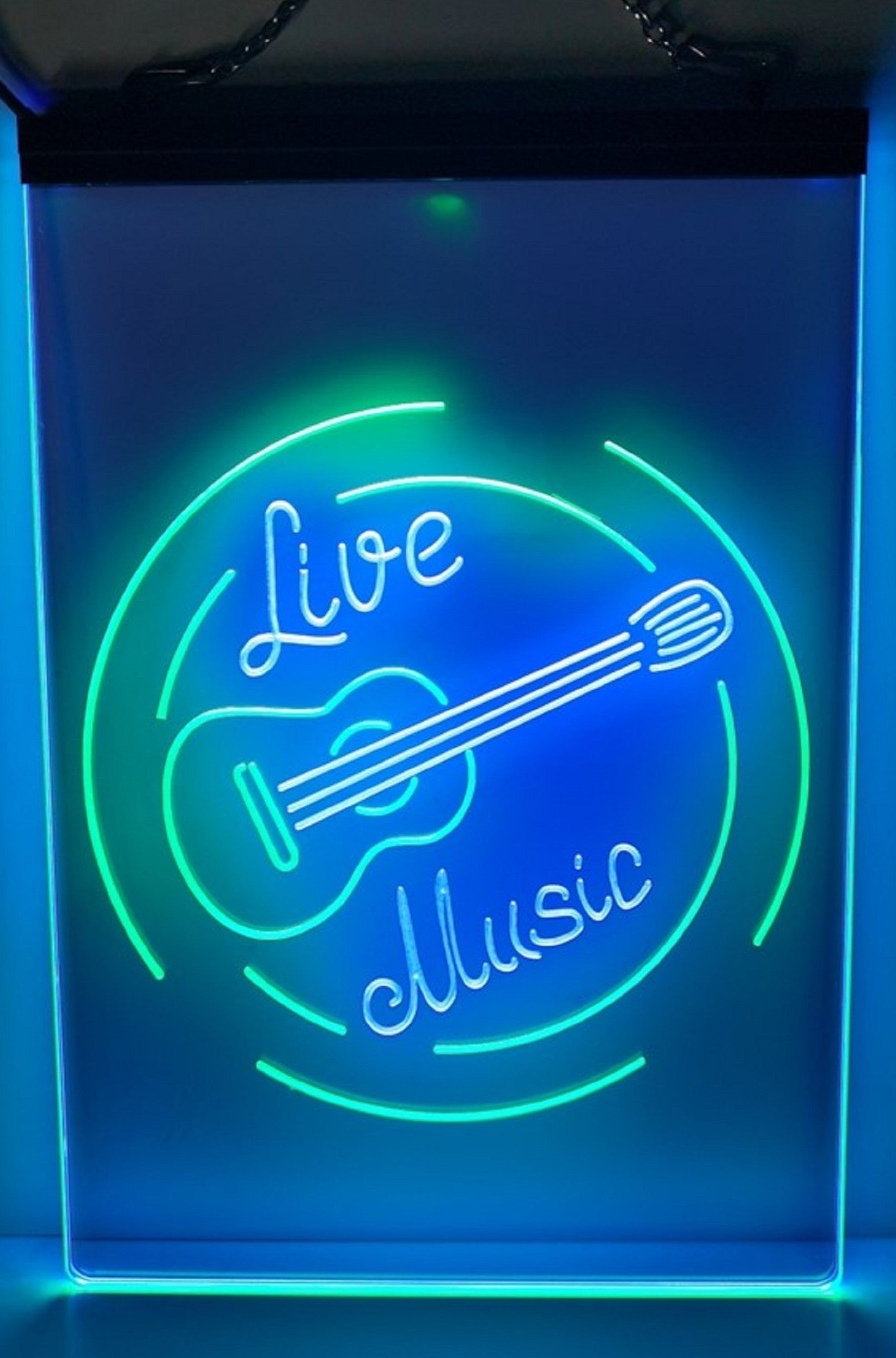 Live Music Guitar Led Neon Sign Dual Color Home Music Room Studio Guitar Shop Decor