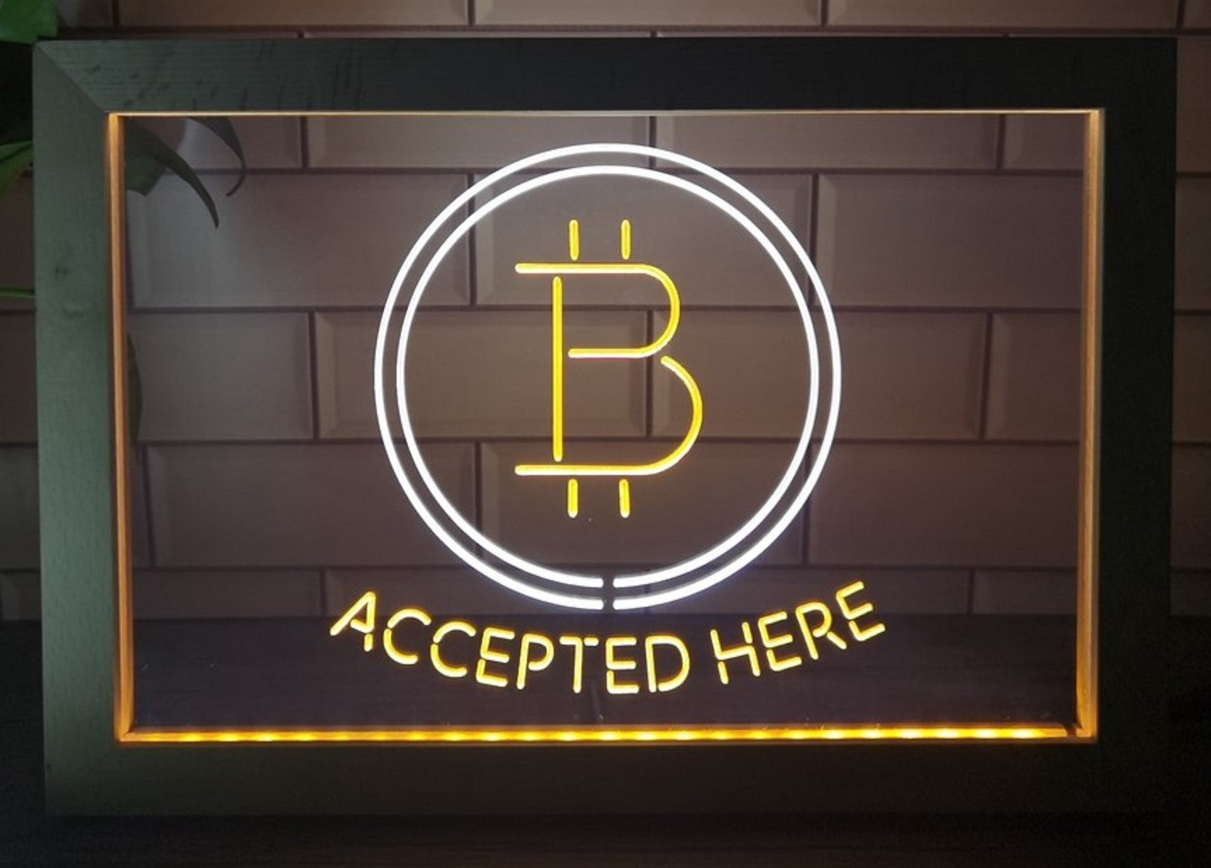 Bitcoin Accepted Here Led Neon Sign Framed Store Office Wall Hanging Desktop Decor