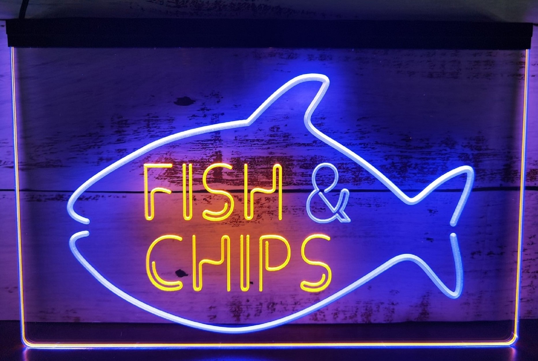 Fish & Chips Open Led Neon Sign Dual Color Home Kitchen Fish Restaurant Decor