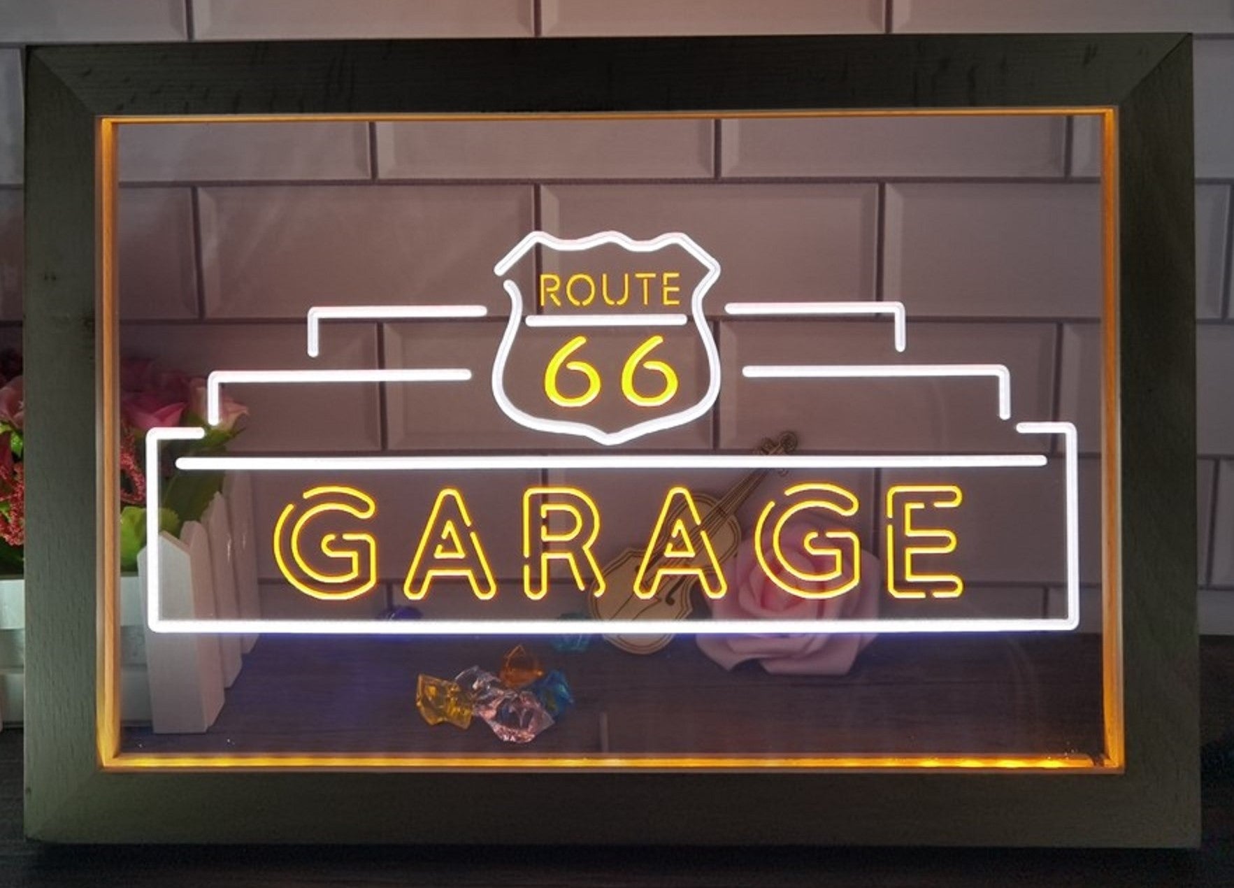 Route 66 Garage Led Neon Sign Framed Wall Hanging Desktop Decor