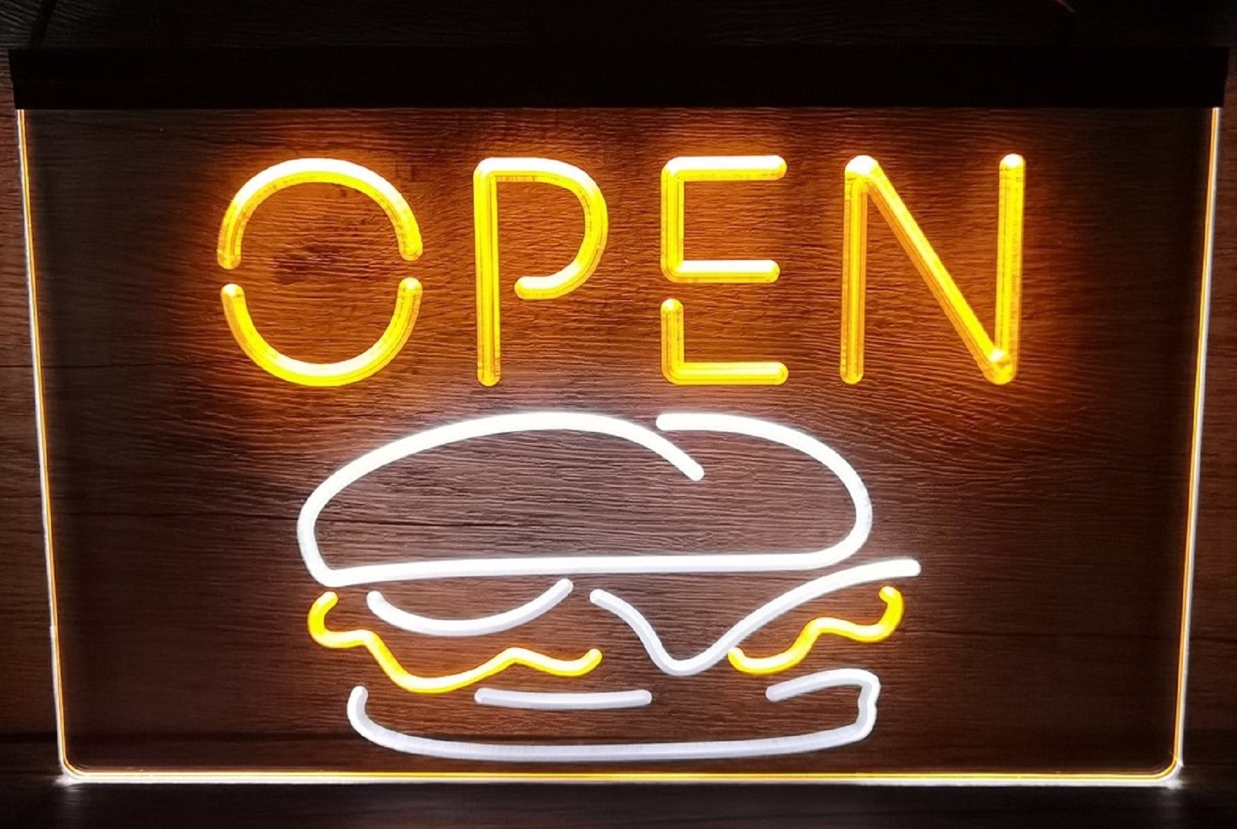 Open Burger Led Neon Sign Dual Color Kebab Burger Restaurant Decor
