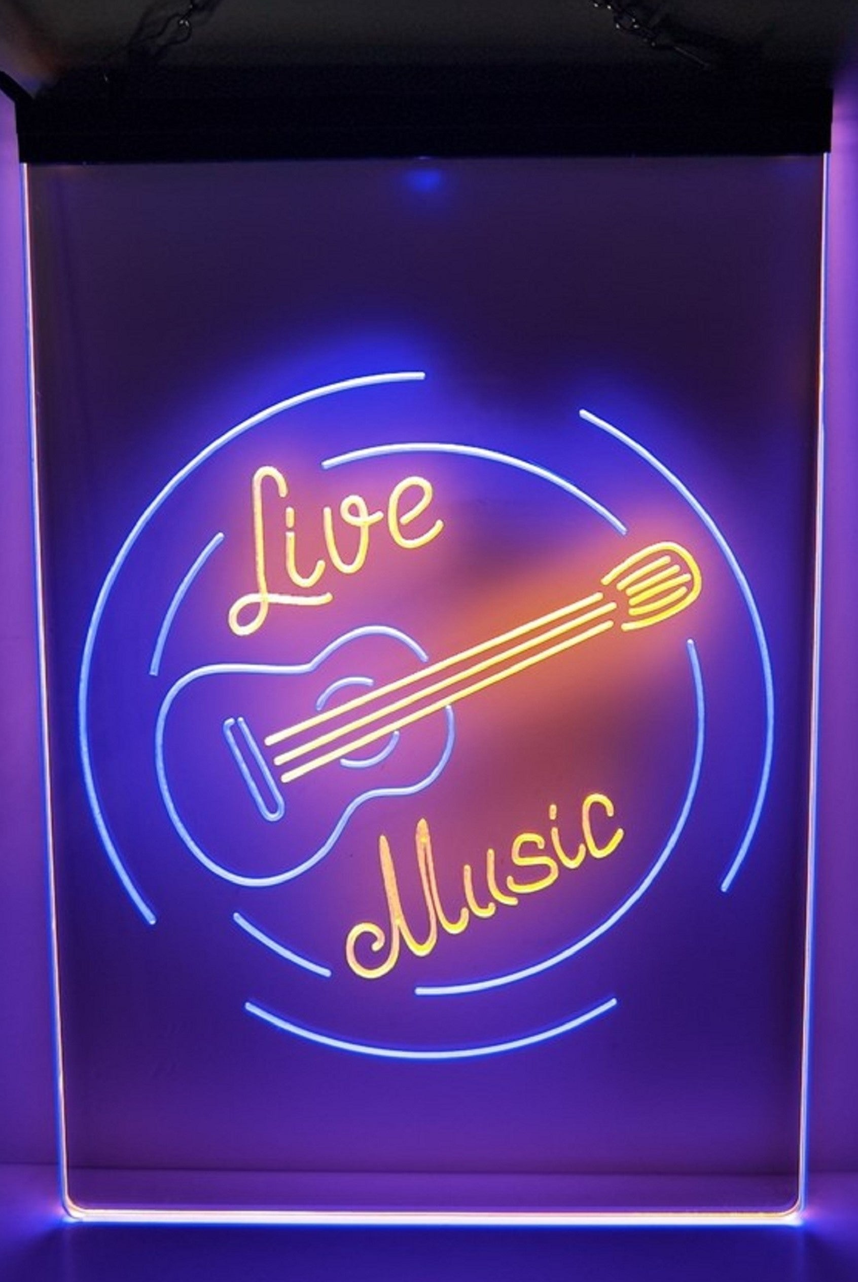 Live Music Guitar Led Neon Sign Dual Color Home Music Room Studio Guitar Shop Decor