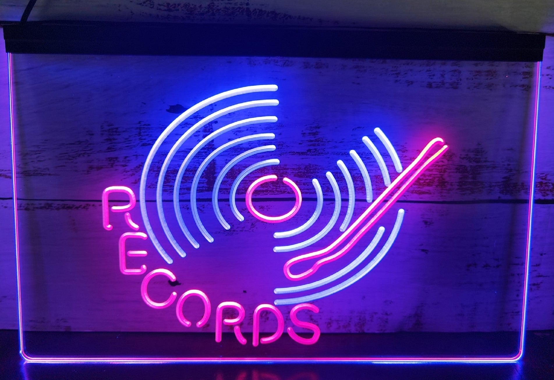 Records Turntable Led Neon Sign Dual Color Home Music Room Studio Decor