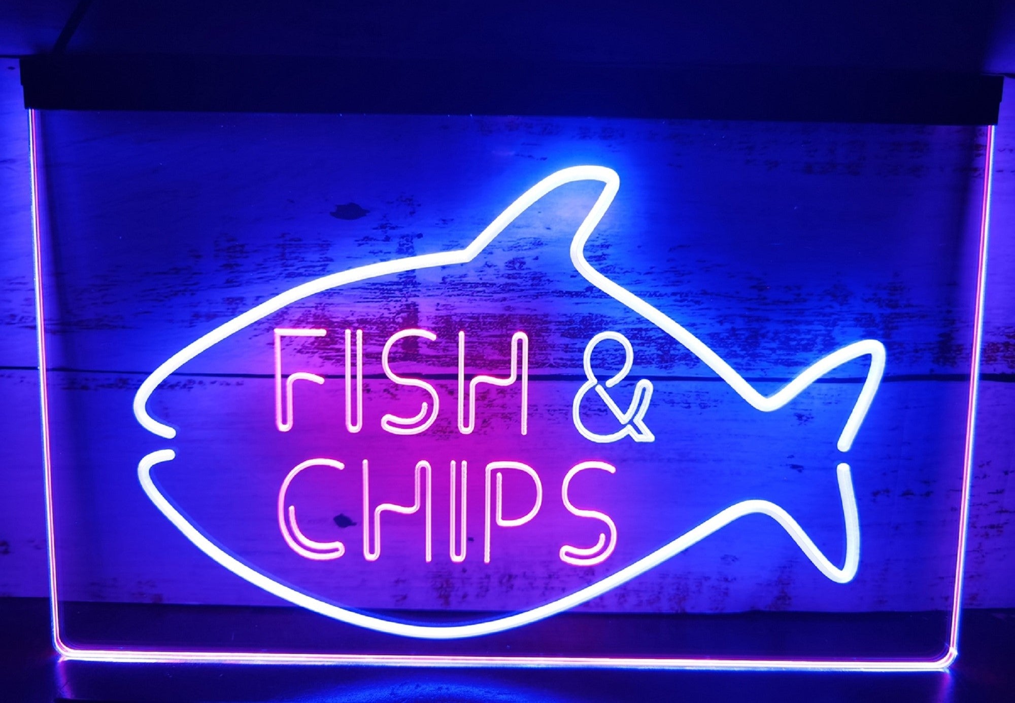 Fish & Chips Open Led Neon Sign Dual Color Home Kitchen Fish Restaurant Decor